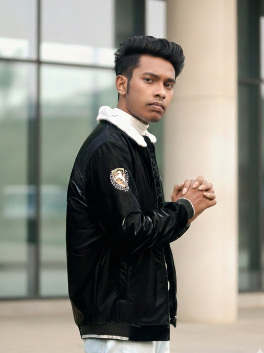 Ferrari Premium Black Winter Jacket for Men | High-Gloss Shine Fabric |