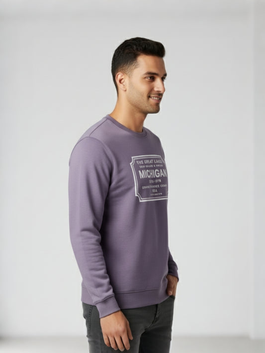 Men’s Michigan Printed Sweatshirt – Lavender Purple | Premium Winter Wear