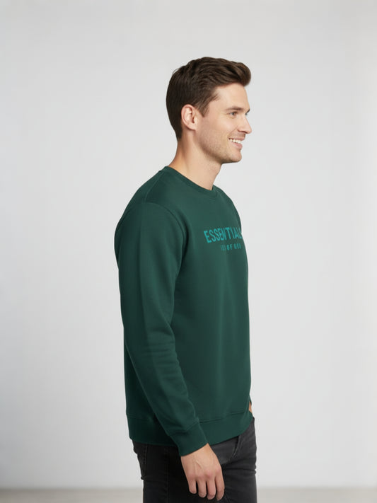 Men’s Essentials Printed Sweatshirt – Forest Green | Premium Winter Wear