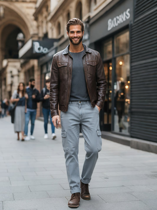 Men's Light Grey Cargo Jeans – Stylish, Stretchable & Comfortable Denim Pants