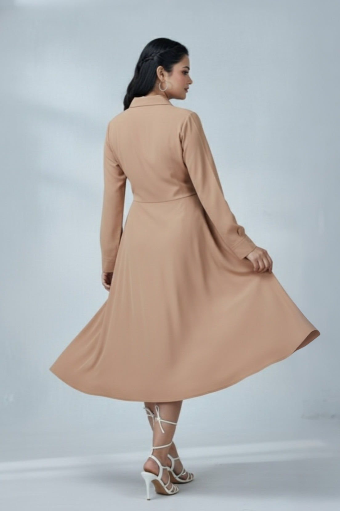 Women’s Elegant Two-Tone Flared Midi Dress – Black & White Panel Design