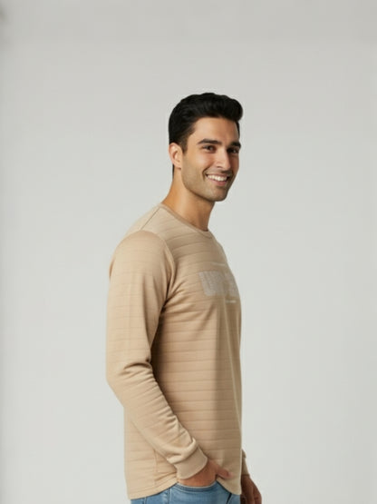 Men's Olive Green Full Sleeve T-Shirt – Stylish Round Neck Cotton Blend Casual Wear