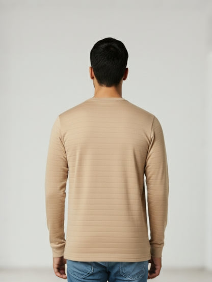 Men's Olive Green Full Sleeve T-Shirt – Stylish Round Neck Cotton Blend Casual Wear