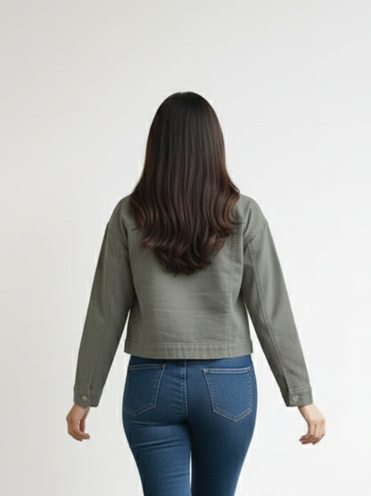 Women’s Stylish Beige Denim Jacket | Cropped Fit | Premium Cotton Denim | Casual Wear