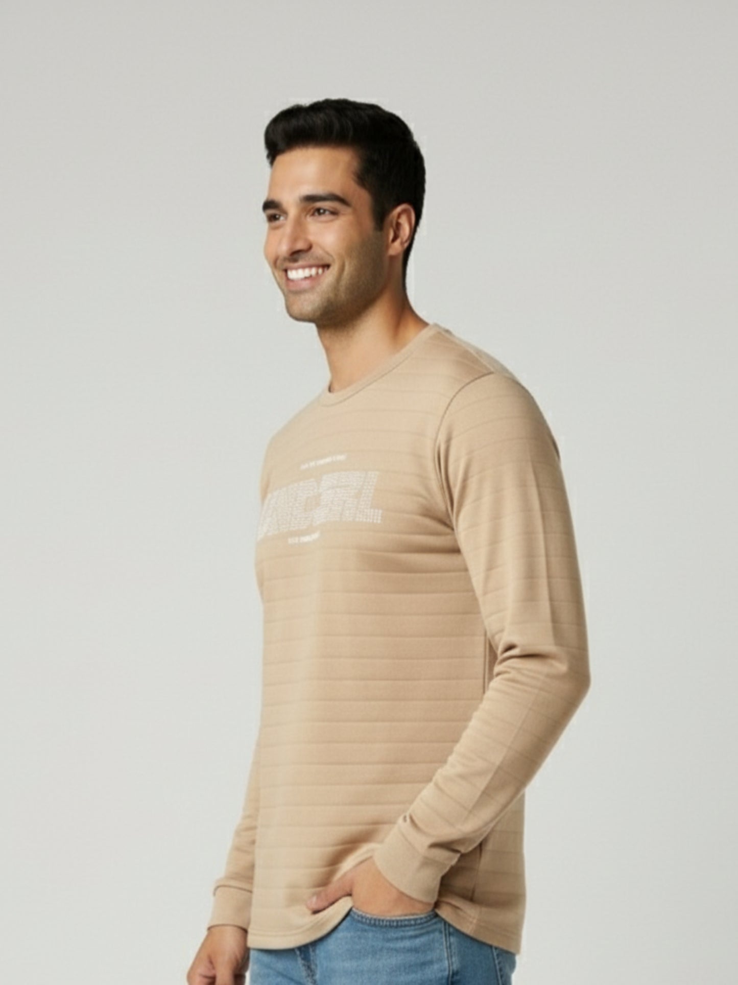 Men's Olive Green Full Sleeve T-Shirt – Stylish Round Neck Cotton Blend Casual Wear