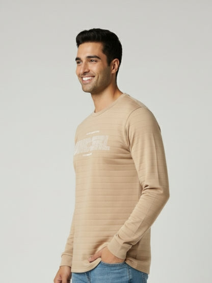 Men's Olive Green Full Sleeve T-Shirt – Stylish Round Neck Cotton Blend Casual Wear