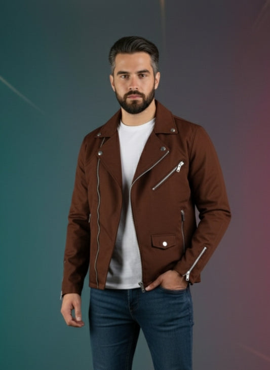 Men’s Brown Stylish Casual Zipper Jacket