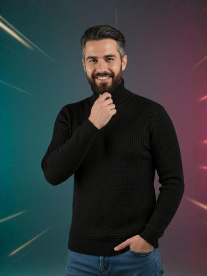 Men’s Premium High-Neck Winter Sweater | Soft Wool Ribbed Pullover | Warm & Stylish Winterwear