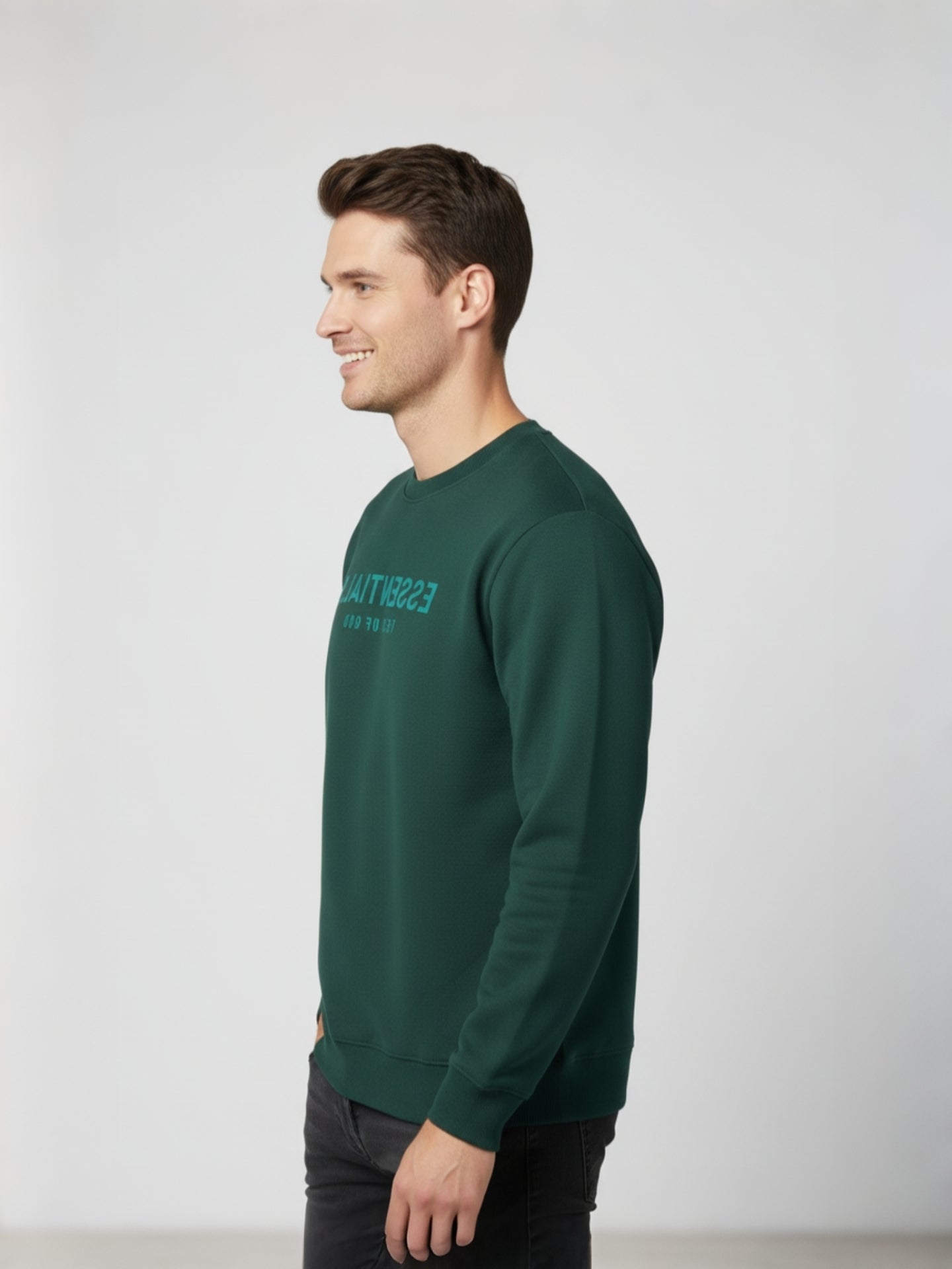 Men’s Essentials Printed Sweatshirt – Forest Green | Premium Winter Wear