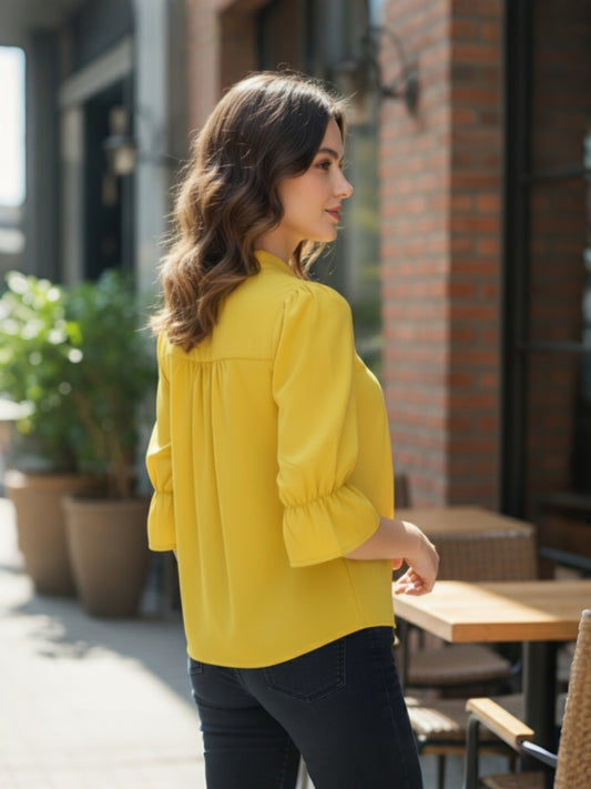 Women’s Stylish Yellow Solid Top | V-Neck Casual Top | Soft & Comfortable Daily Wear Top