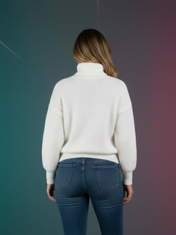 Women's White High Neck Winter Sweater | Cozy Knitted Turtleneck Pullover | Soft Warm Stylish Winter Wear