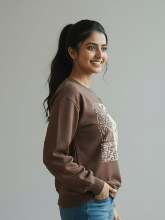 Women’s Printed Casual Sweatshirt – Chocolate Brown
