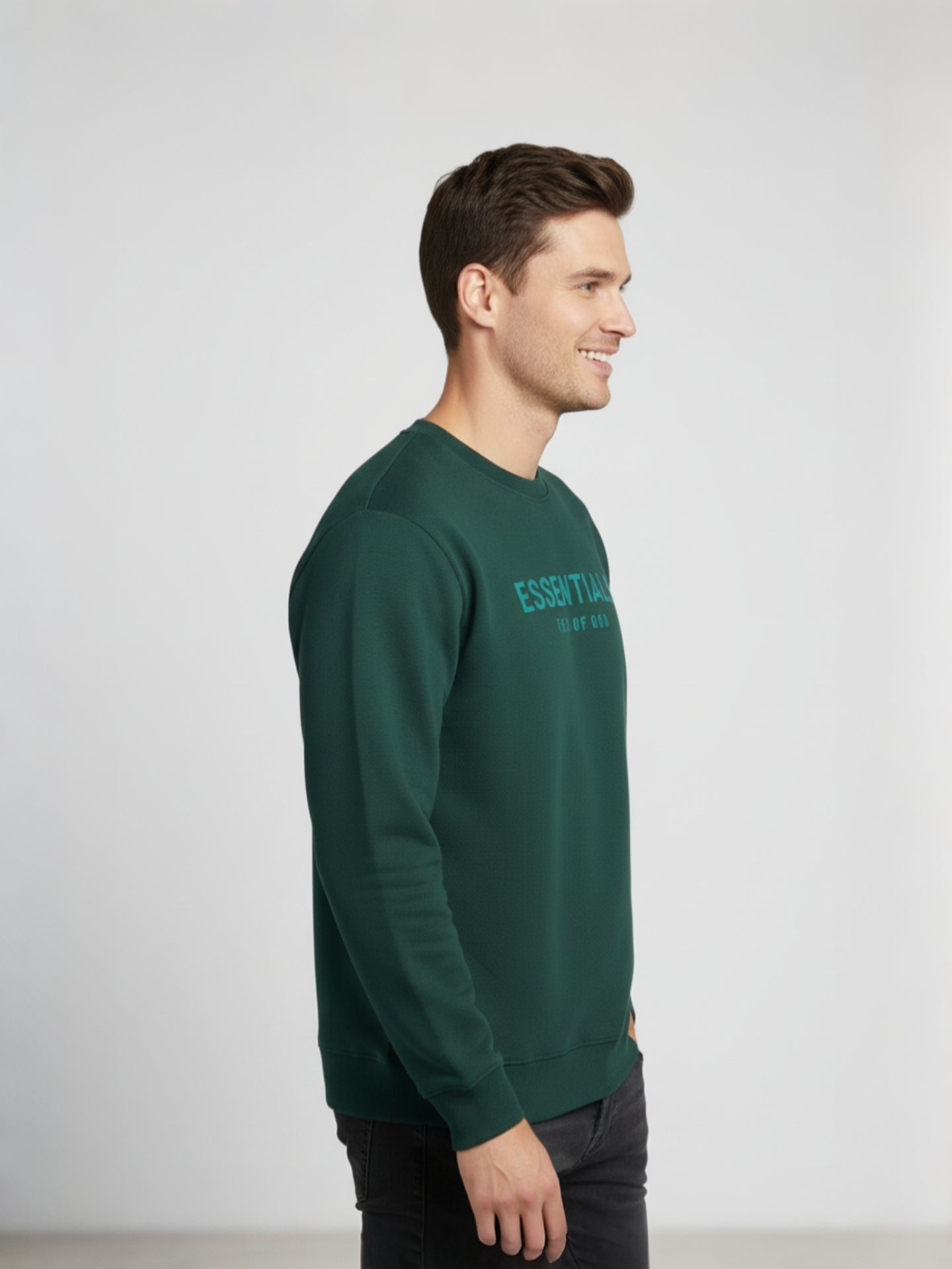 Men’s Essentials Printed Sweatshirt – Forest Green | Premium Winter Wear