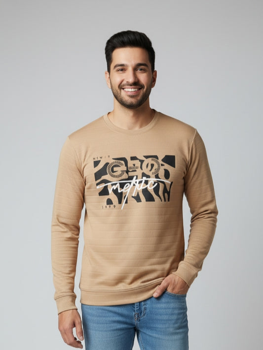 Men’s Casual Beige Graphic Printed Full Sleeve Cotton Sweatshirt