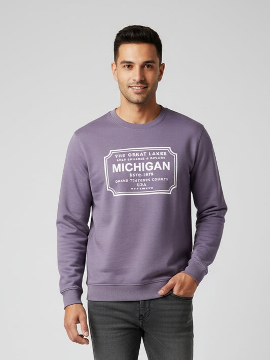 Men’s Michigan Printed Sweatshirt – Lavender Purple | Premium Winter Wear