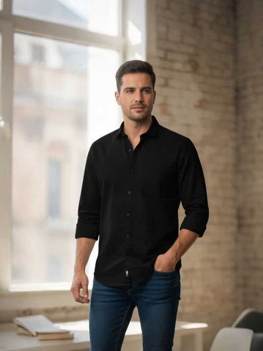 Men’s Red Solid Cotton Casual Shirt