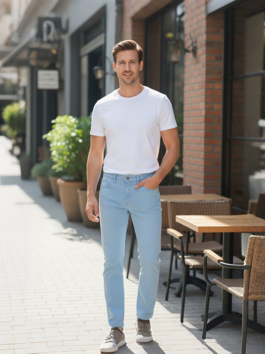 Men’s Slim Fit Sky Blue Stretchable Jeans | Premium Denim Pant | Soft & Comfortable Daily Wear Jeans
