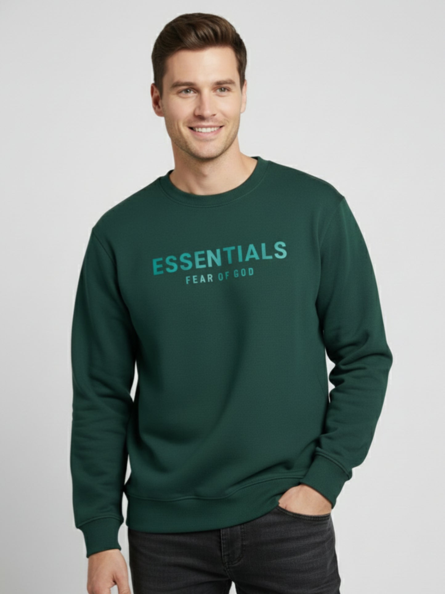 Men’s Essentials Printed Sweatshirt – Forest Green | Premium Winter Wear