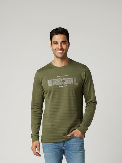 Men's Olive Green Full Sleeve T-Shirt – Stylish Round Neck Cotton Blend Casual Wear