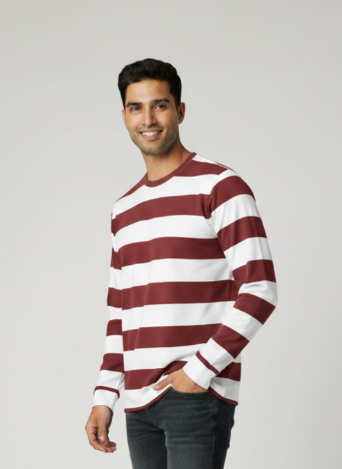 Men’s Striped Full Sleeve Casual T-Shirt | Premium | Regular Fit